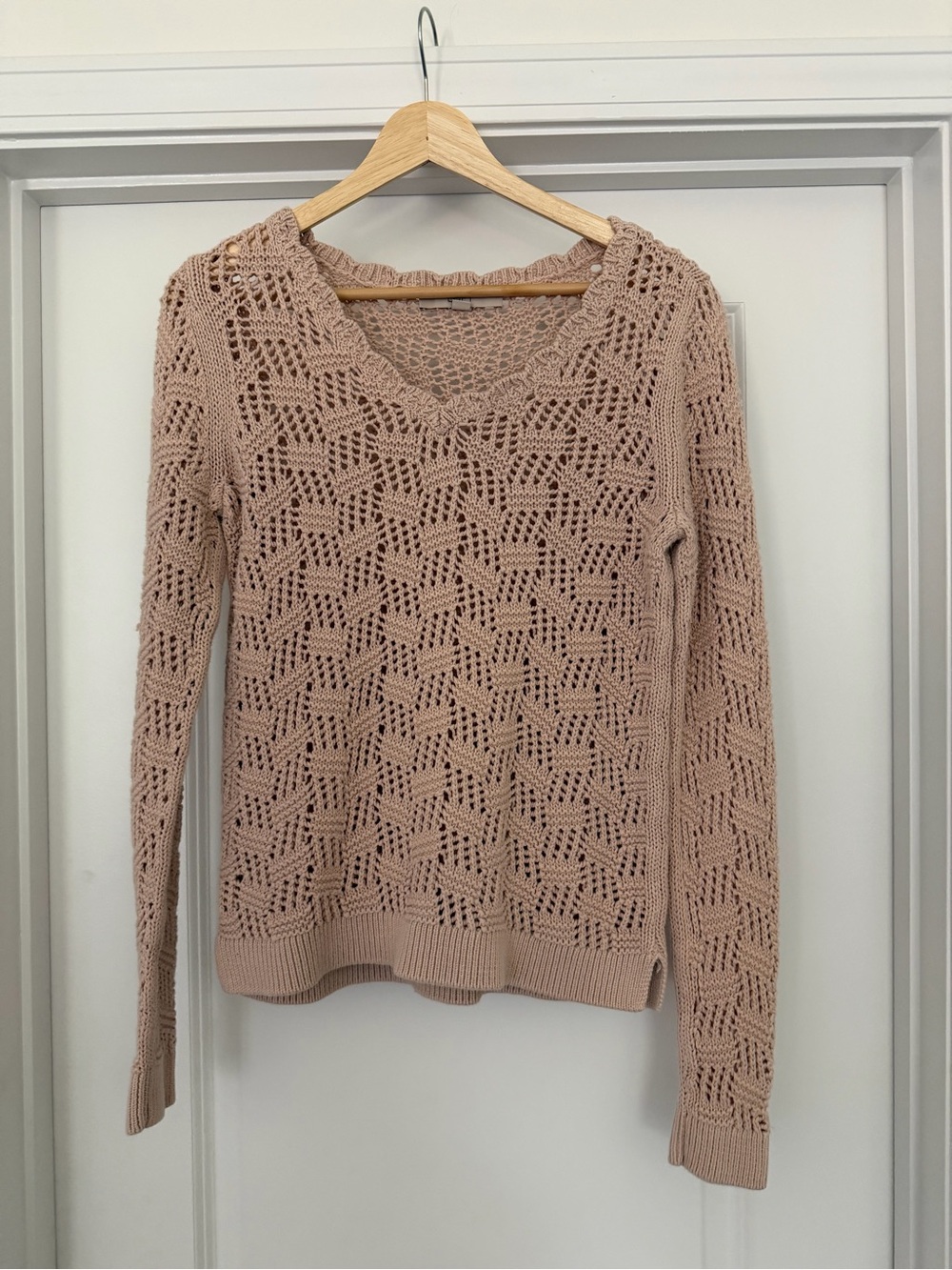 LOFT Dusty Pink Open-Stitch V-Neck Sweater